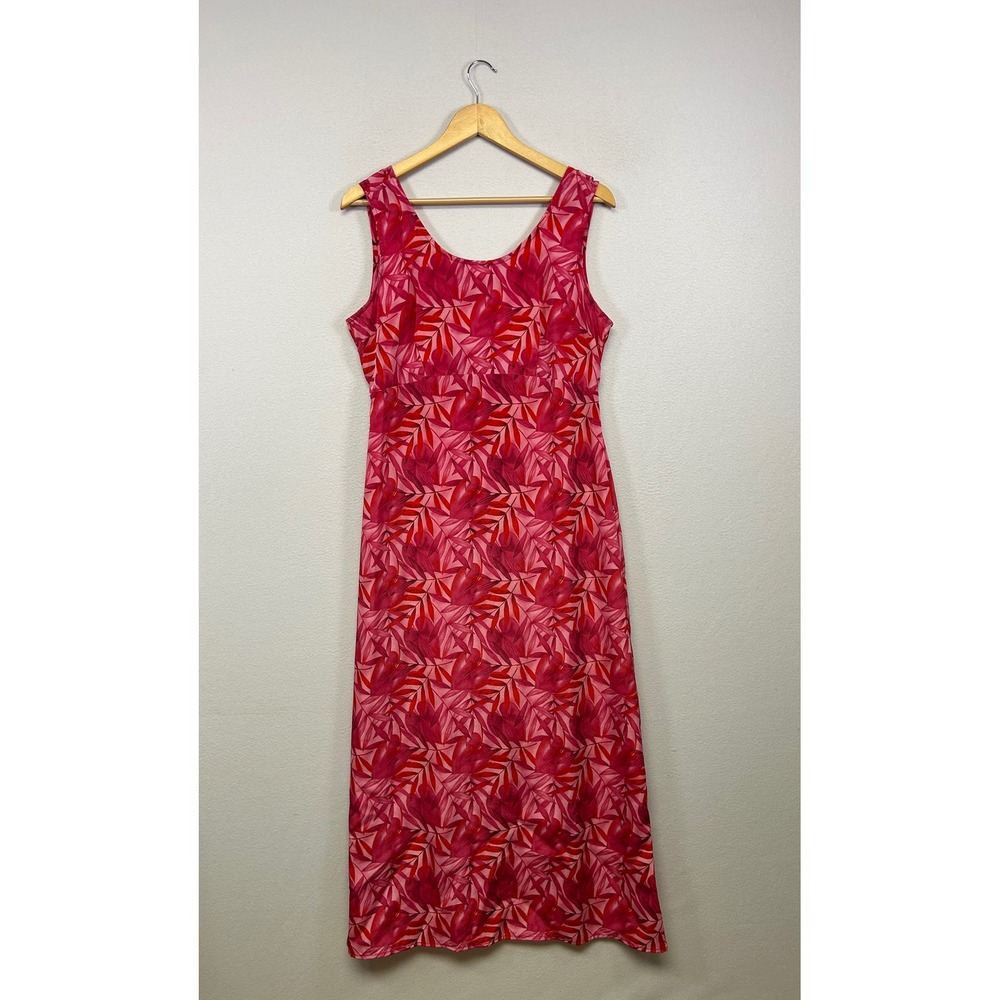 Tropical Vacation Tickets Womens Large Pink Red Leaf Print Sleeveless Maxi Dress